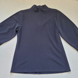 Ann Taylor Top Navy Blue Ribbed 3/4 Sleeve Back Zip Women's Medium